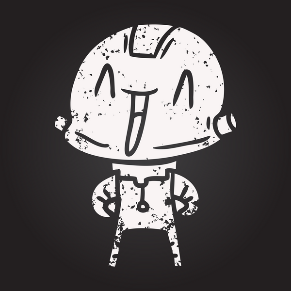 Bir insan tarafından çizilmiş kara tahta tebeşir çizgi film robotu.