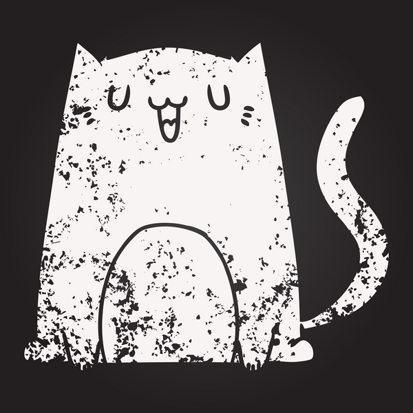 Bir insan tarafından çizilmiş kara tahta tebeşir komik çizgi film kedisi.