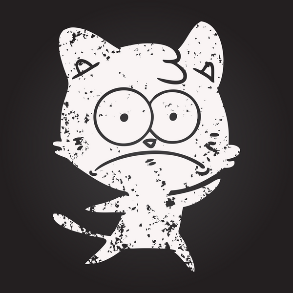 Bir insan tarafından çizilmiş karatahta karikatür gergin kedi