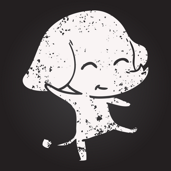 Kara tahta tebeşir, insan tarafından çizilmiş şirin çizgi film fili dansı.