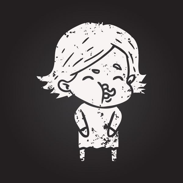 Karatahta tebeşir karikatür kızı bir insan tarafından çizilmiş.