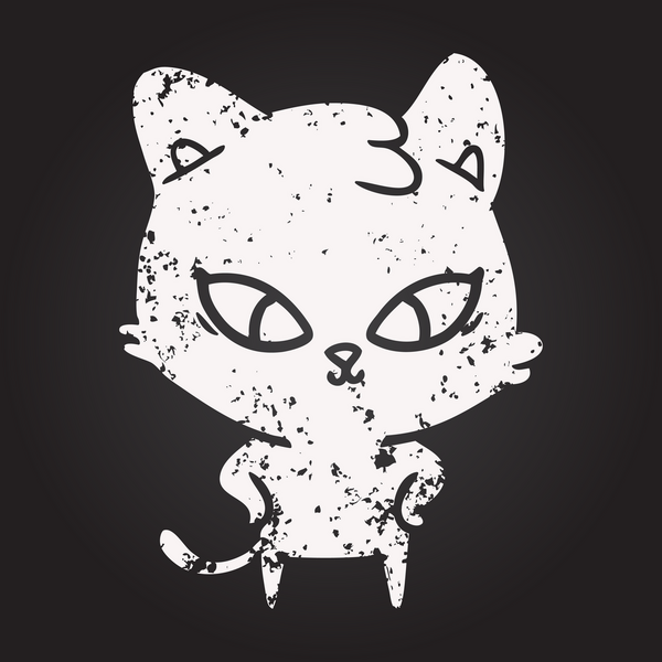 Bir insan tarafından çizilmiş kara tahta tebeşir şirin çizgi film kedisi.