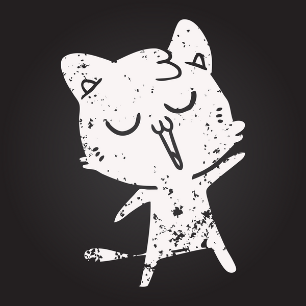 Bir insan tarafından çizilmiş kara tahta tebeşir çizgi film kedisi.