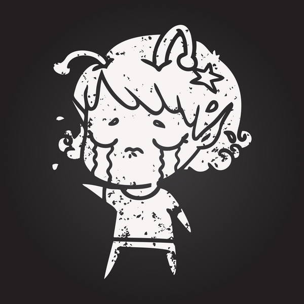 Tahta tebeşir karikatür ağlayan uzaylı kız bir insan tarafından çizilmiş.