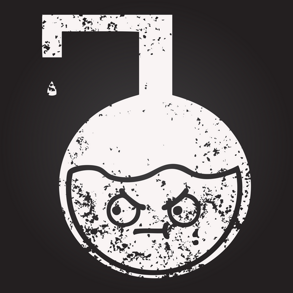 Tahta tebeşir, bir insan tarafından çizilmiş bir bilim deneyinin karikatürü.