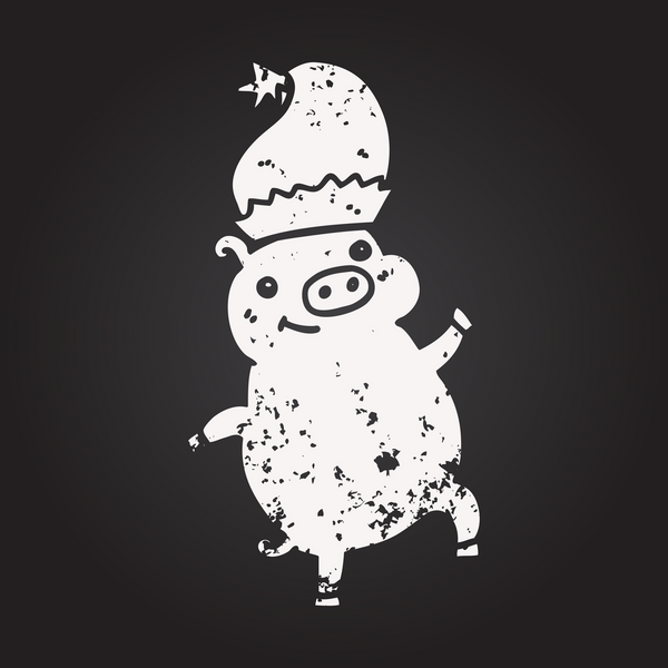 Karatahta tebeşiri mutlu noel domuzları bir insan tarafından çizilmiş.