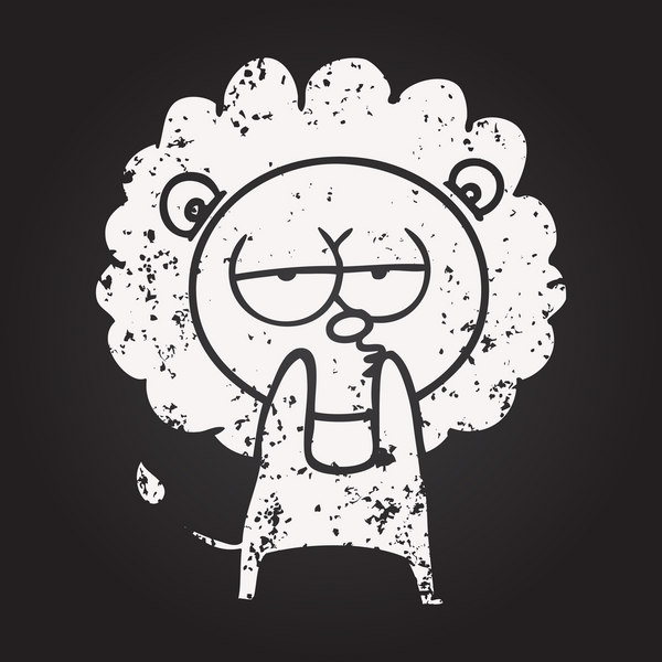 Bir insan tarafından çizilmiş karatahta karikatür yorgun aslan