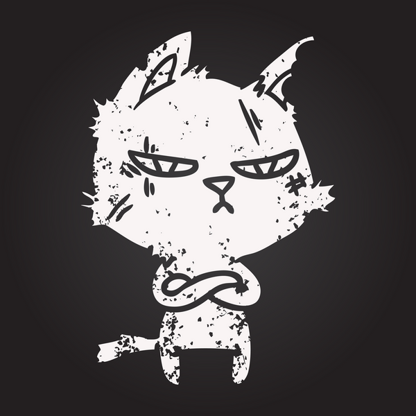 Tahta tebeşirle sert çizgi film kedisi Bir insan tarafından çekilen kollar