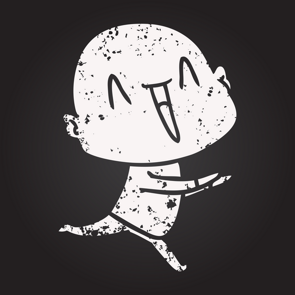 Kara tahta tebeşir mutlu çizgi film kel adam bir insan tarafından çizilmiş