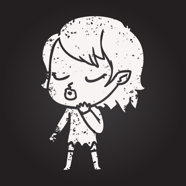 Tahta tebeşir. Bir insan tarafından çizilmiş şirin vampir kız.