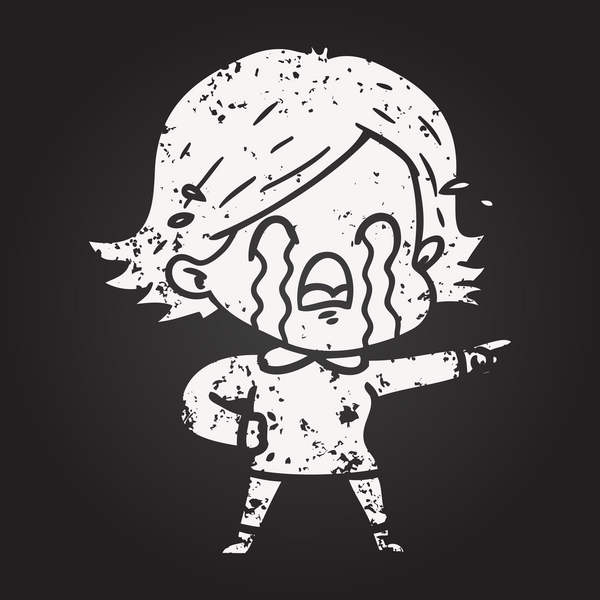 Tahta tebeşir karikatür kadın bir insan tarafından çizilmiş ağlıyor.