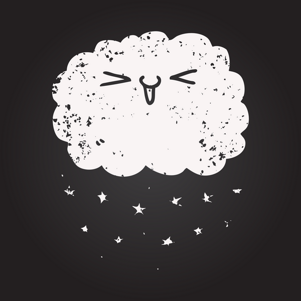 Bir insan tarafından çizilmiş kara tahta tebeşir mutlu çizgi film bulutu