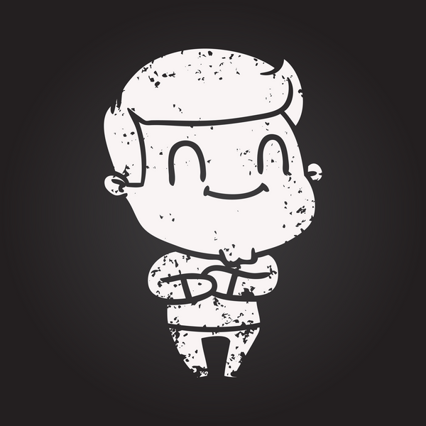 Karatahta tebeşir çizgi filmi bir insan tarafından çizilmiş mutlu adam