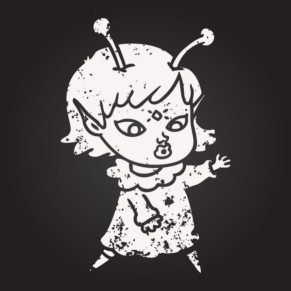 Kara tahta tebeşirle çizilmiş güzel uzaylı kız bir insan tarafından çizilmiş.