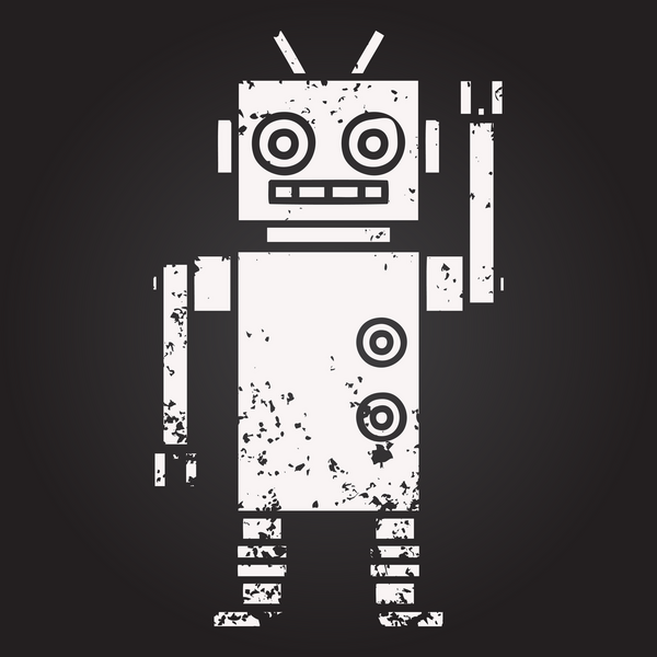 Bir insan tarafından çizilmiş dans eden bir robotun karikatürü.