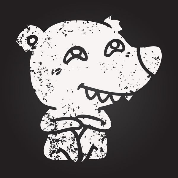 Kara tahta tebeşir karikatür kutup ayısı bir insan tarafından çizilmiş dişleri gösteriyor.