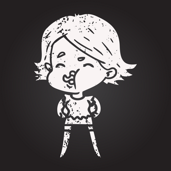 Karatahta tebeşir karikatür kızı bir insan tarafından çizilmiş.