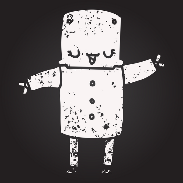 Bir insan tarafından çizilmiş kara tahta tebeşir çizgi film robotu.