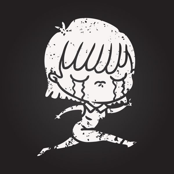 Tahta tebeşir karikatür kadın bir insan tarafından çizilmiş ağlıyor.