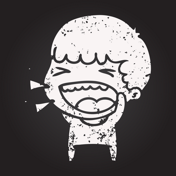 Bir insan tarafından çizilmiş kara tahta tebeşir çizgi filmi gülen adam.