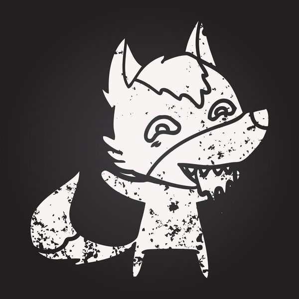 Bir insan tarafından çizilmiş karatahta karikatür aç kurt.