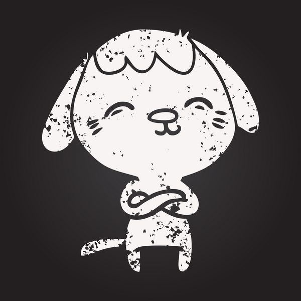 Bir insan tarafından çizilmiş karatahta mutlu çizgi film köpeği.