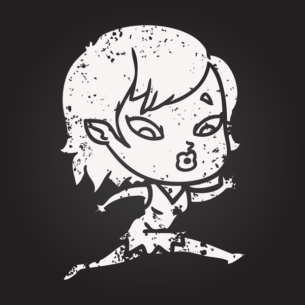 Tahta tebeşir. Bir insan tarafından çizilmiş şirin vampir kız.