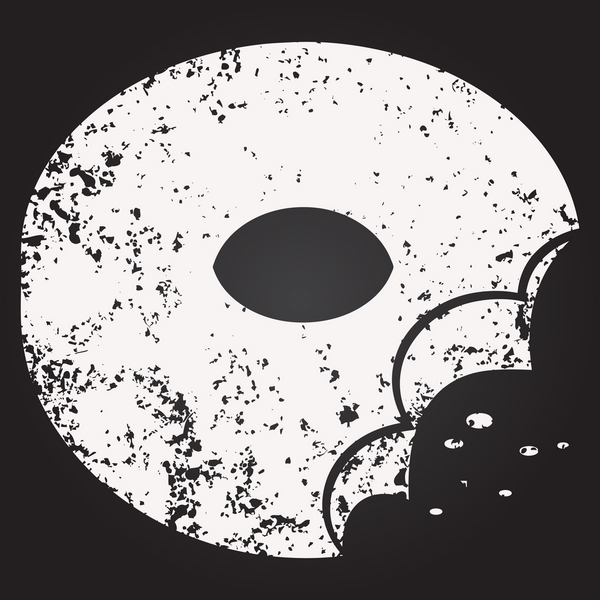 Bir insan tarafından çizilmiş karatahta ısırılmış çörek grafik vektör resimleme simgesi