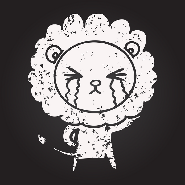 Bir insan tarafından çizilmiş karatahta karikatür ağlayan aslan.