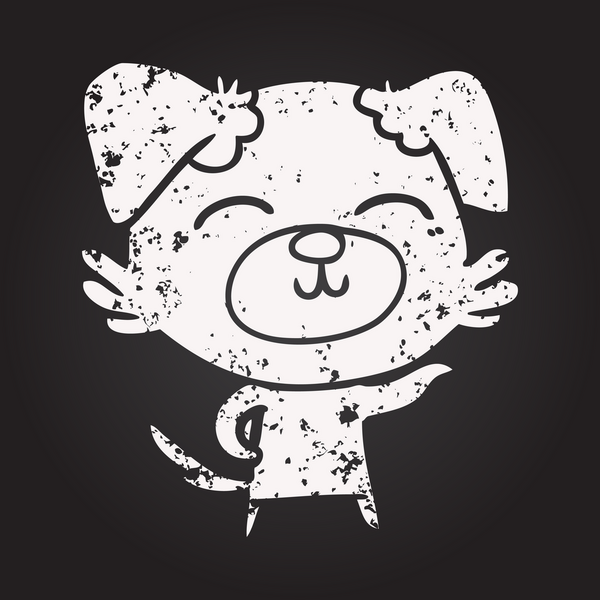 Bir insan tarafından çizilmiş karatahta tebeşirli köpek.