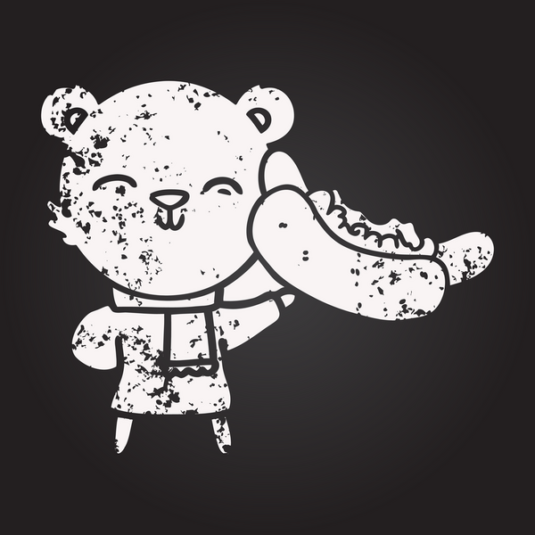 Karatahta tebeşir mutlu kutup ayısı bir insan tarafından çizilmiş sosisli