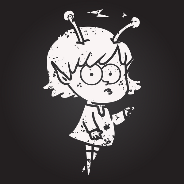 Bir insan tarafından çizilmiş kara tahta tebeşirli uzaylı kız.