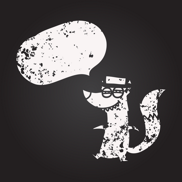 Tahta tebeşir serbest konuşma balonu karikatürü küçük zengin kurt bir insan tarafından çizilmiş.