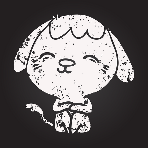 Bir insan tarafından çizilmiş karatahta mutlu çizgi film köpeği.