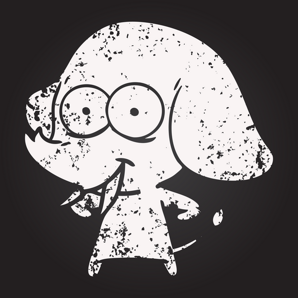 Bir insan tarafından çizilmiş karatahta mutlu çizgi film fili.