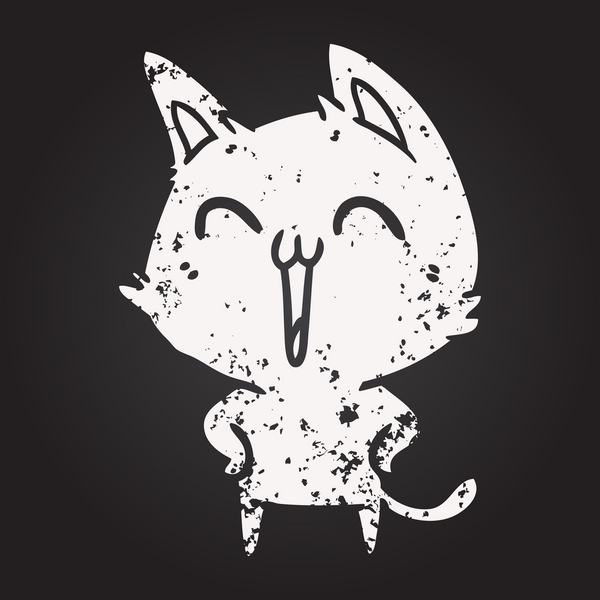 Kara tahta tebeşirle mutlu çizgi film kedisi miyavlıyor bir insan tarafından.