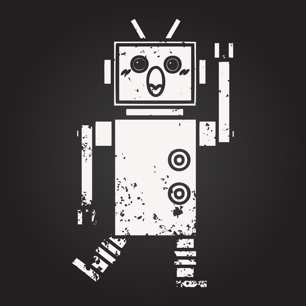 Bir insan tarafından çizilmiş bir robotun karikatürü.