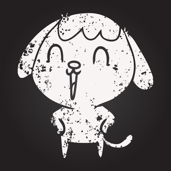 Bir insan tarafından çizilmiş kara tahta tebeşir çizgi filmi mutlu köpek.