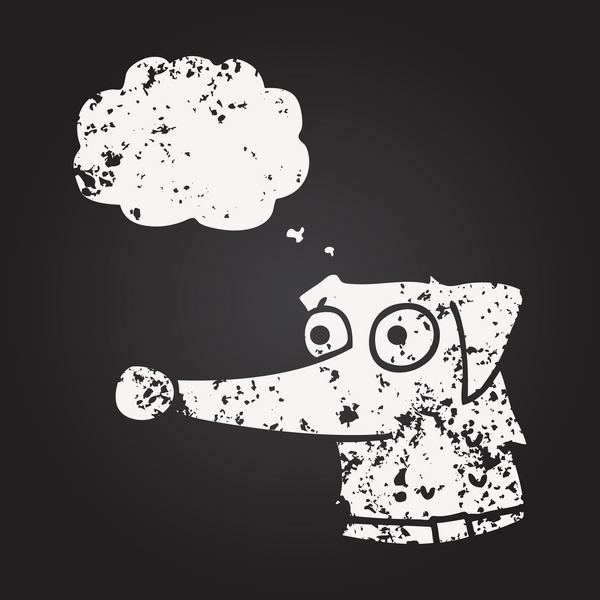 Karatahta tebeşirle çizilmiş bir insan tarafından çizilmiş baloncuk köpek tasması.