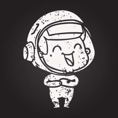 Kara tahta tebeşir mutlu çizgi film astronotu bir insan tarafından çizilmiş.