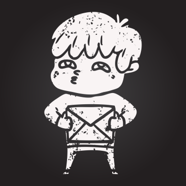 Tahta tebeşir karikatürü. Bir insan tarafından çizilmiş meraklı bir adam.