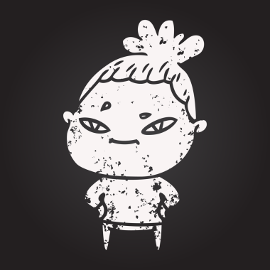 Bir insan tarafından çizilmiş kara tahta tebeşir karikatür kadın.