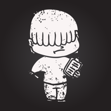 Bir insan tarafından çizilmiş dağınık saçlı karikatür çocuk.