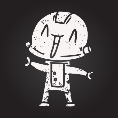 Bir insan tarafından çizilmiş kara tahta tebeşir çizgi film robotu.