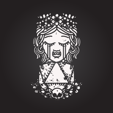 Kara tahta tebeşiri Siyah ve Beyaz Dövme çizim biçimi üzgün yarım ork Druid karakteri bir insan tarafından çizilmiş doğal bir zar