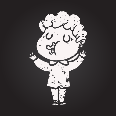 Tahta tebeşir karikatür adam bir insan tarafından çizilmiş şarkı söylüyor