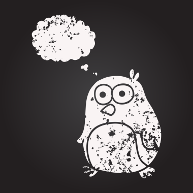 Karatahta el yazısıyla çizilmiş düşünce balonu çizgi filmi Robin bir insan tarafından çizilmiş.