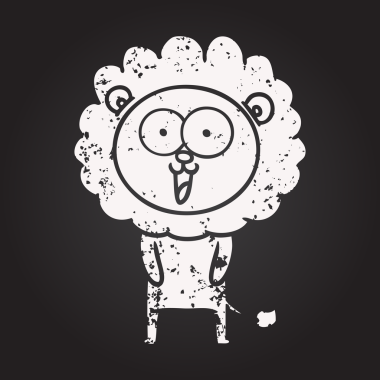 Karatahta tebeşirle çizilmiş mutlu çizgi film aslanı.