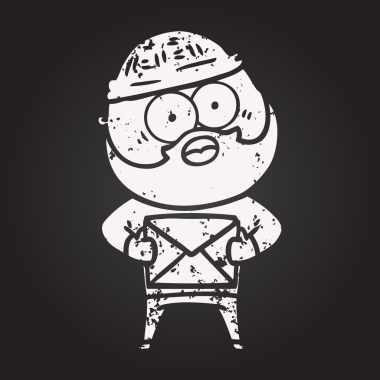 Karatahta karikatür. Sakallı adamın elinde bir insan tarafından çizilmiş bir mektup olmasına şaşırdı.