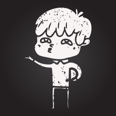 Tahta tebeşir karikatürü. Bir insan tarafından çizilmiş meraklı bir adam.